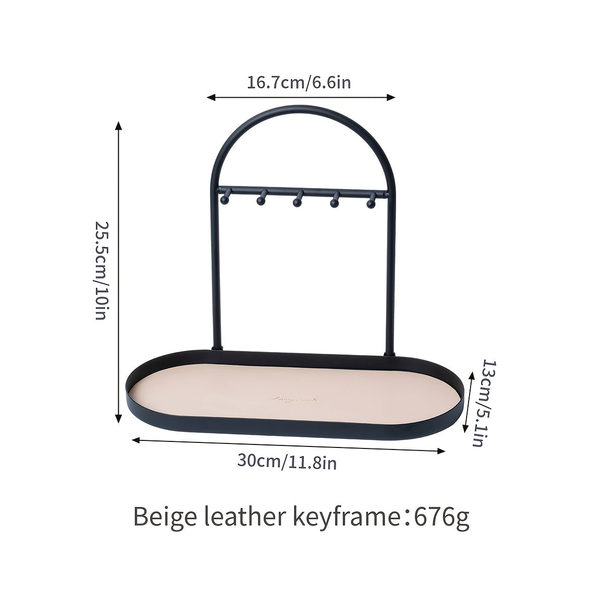 Modern Metal Key Holder & Organizer - Oval Entryway Tray with Multiple Hooks for Keys, Watches, Jewelry.