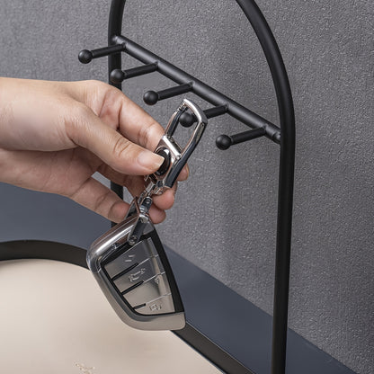 Modern Metal Key Holder & Organizer - Oval Entryway Tray with Multiple Hooks for Keys, Watches, Jewelry.