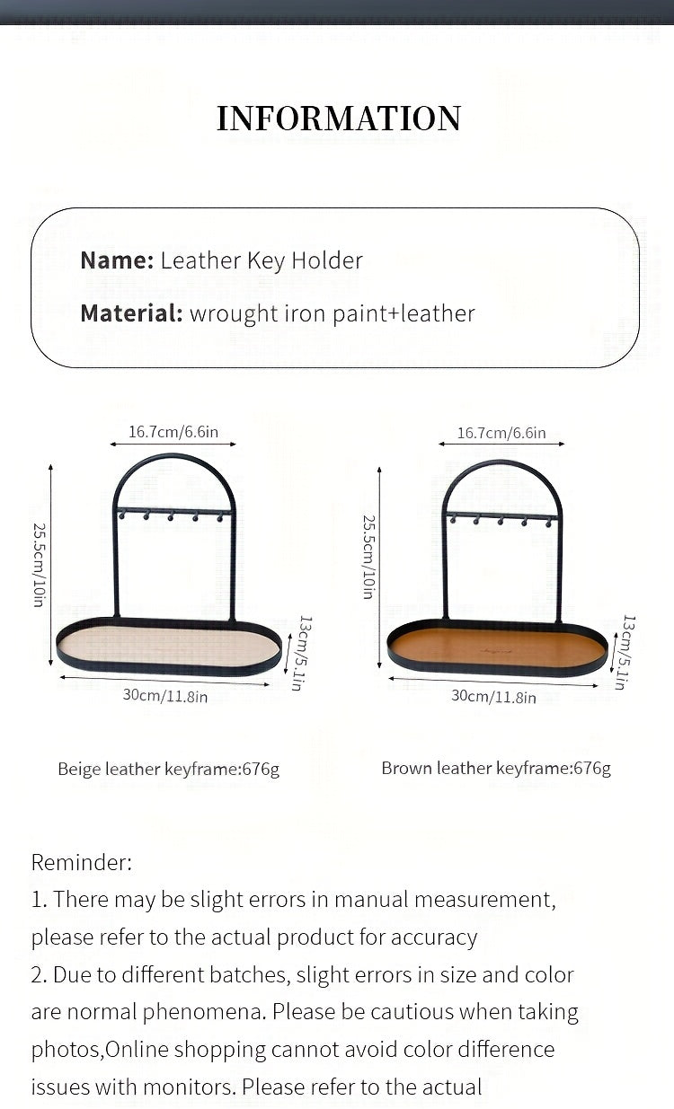 Modern Metal Key Holder & Organizer - Oval Entryway Tray with Multiple Hooks for Keys, Watches, Jewelry.