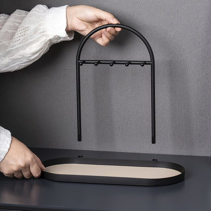 Modern Metal Key Holder & Organizer - Oval Entryway Tray with Multiple Hooks for Keys, Watches, Jewelry.
