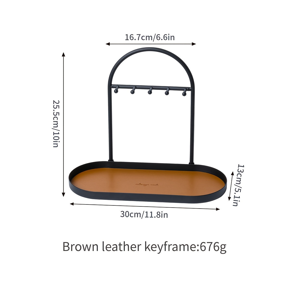 Modern Metal Key Holder & Organizer - Oval Entryway Tray with Multiple Hooks for Keys, Watches, Jewelry.