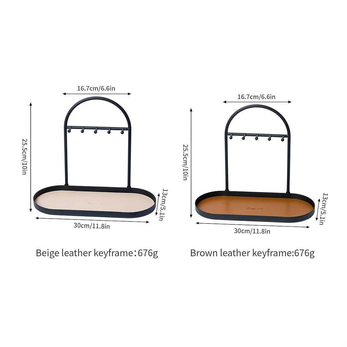Modern Metal Key Holder & Organizer - Oval Entryway Tray with Multiple Hooks for Keys, Watches, Jewelry.