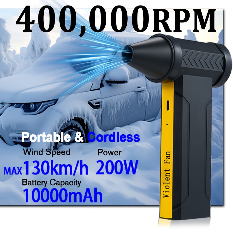 400, 000RPM Portable Turbo Fan, 10000mAh Handheld Turbo Jet Blower with High-Speed 130km/h Airflow.